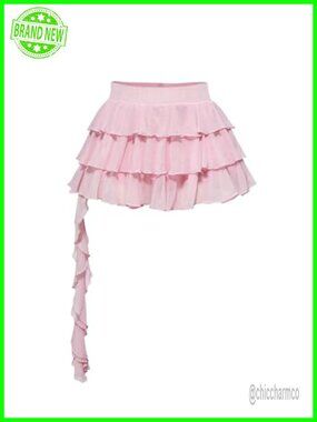 WDIRARA Plus Size Tiered Ruffle Mini Skirt High Waist A Line Clubwear